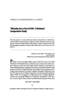 L U N S F O R D A N D LU N S F O R D / “ M I S TA K E S A R E A FA C T O F L I F E ”  Andrea A. Lunsford and Karen J. Lunsford “Mistakes Are a Fact of Life”: A National Comparative Study