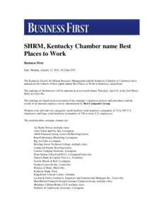    	
   SHRM, Kentucky Chamber name Best Places to Work