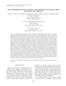 WETLANDS, Vol. 27, No. 4, December 2007, pp. 1025–1035 ’ 2007, The Society of Wetland Scientists SOIL PHOSPHORUS RELEASE FROM A RESTORATION WETLAND, UPPER KLAMATH LAKE, OREGON Allison R. Aldous1, Christopher B. Craft