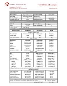 Certificate Of Analysis  P.O. Box 180 Sebastopol, CAPhone: (