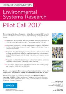 URBAN ENVIRONMENTS  Environmental Systems Research  Pilot Call 2017