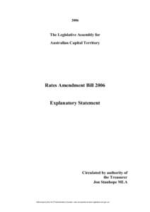 2006  The Legislative Assembly for Australian Capital Territory  Rates Amendment Bill 2006