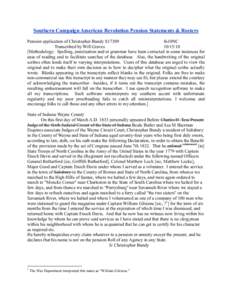 Southern Campaign American Revolution Pension Statements & Rosters Pension application of Christopher Bundy S17309 fn10NC Transcribed by Will Graves[removed]Methodology: Spelling, punctuation and/or grammar have been c