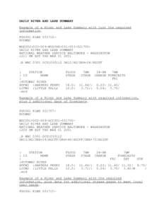 DAILY RIVER AND LAKE SUMMARY  Example of a River and Lake Summary with just the required information.