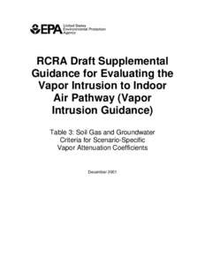 RCRA Draft Supplemental Guidance for Evaluating the Vapor Intrusion to Indoor Air Pathway (Vapor Intrusion Guidance) Table 3: Soil Gas and Groundwater