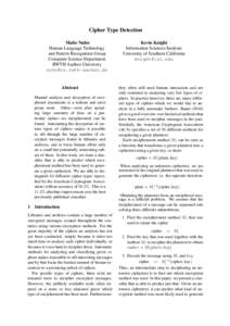 Cipher Type Detection Malte Nuhn Human Language Technology and Pattern Recognition Group Computer Science Department RWTH Aachen University