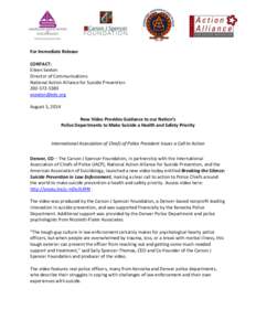 For Immediate Release CONTACT: Eileen Sexton Director of Communications National Action Alliance for Suicide Prevention[removed]