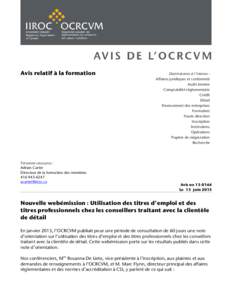 Avis relatif à la formation  Personne-ressource : Adrian Carter Directeur de la formation des membres[removed]