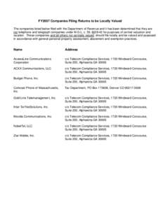 FY2007 Companies Filing Returns to be Locally Valued