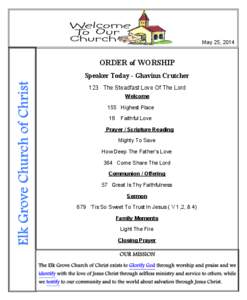 May 25, 2014  ORDER of WORSHIP