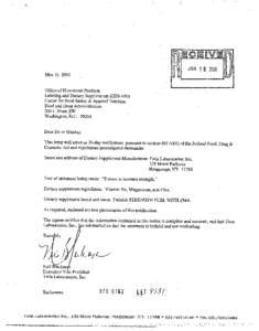 May 31,200l Office of Nutritional Products Labeling and Dietary Supplements@IFS-SIO) Center for Food Safety & Applied Nutrition Food and Drug Administration 200 C Street SW