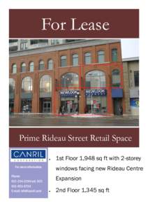 For Lease  Prime Rideau Street Retail Space   windows facing new Rideau Centre