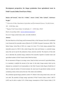 Development perspectives for biogas production from agricultural waste in Friuli Venezia Giulia (Nord-East of Italy) Daniele dell’Antonia1, Sirio R.S. Cividino1, Alessio Carlino2, Rino Gubiani1, Gianfranco Pergher1 (1)