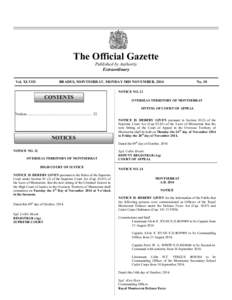 Monday, 3rd November, 2014  The Official Gazette Published by Authority Extraordinary Vol. XLVIII