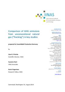 Comparison of GHG emissions from unconventional natural gas (“fracking”) in key studies prepared for ExxonMobil Production Germany by Uwe R. Fritsche