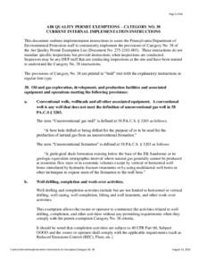 Page 1 of 11  AIR QUALITY PERMIT EXEMPTIONS – CATEGORY NO. 38 CURRENT INTERNAL IMPLEMENTATION INSTRUCTIONS This document outlines implementation instructions to assist the Pennsylvania Department of Environmental Prote