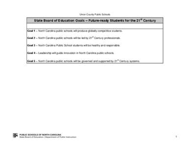 Union County Public Schools  State Board of Education Goals – Future-ready Students for the 21st Century Goal 1 – North Carolina public schools will produce globally competitive students. Goal 2 – North Carolina pu