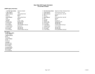 Clean Water SRF Program Information for the State of Hawaii CWSRF Agency Information 1 Lead State Agency Name:  Department of Health