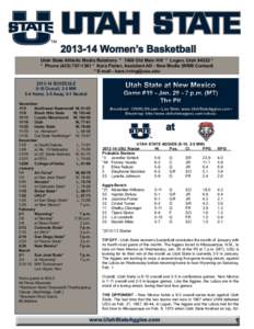 [removed]Utah State Women’s Basketball[removed]Women’s Basketball Utah State Athletic Media Relations * 7400 Old Main Hill * Logan, Utah 84322 * * Phone[removed] * Kara Fisher, Assistant AD - New Media (WBB Con