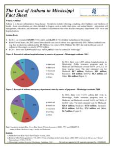 The Cost of Asthma in Mississippi Fact Sheet What is Asthma? Asthma is a chronic inflammatory lung disease. Symptoms include wheezing, coughing, chest tightness and shortness of breath. Acute exacerbations are often init