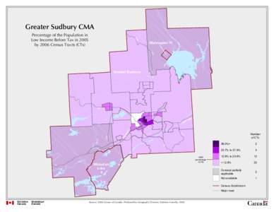 Greater Sudbury CMA 806 Percentage of the Population in Low Income Before Tax in 2005 by 2006 Census Tracts (CTs)