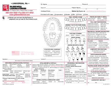 • UNIVERSAL Rx •  Dr. Name__________________________________________________ Phone #__________________________ GLIDEWELL LABORATORIES