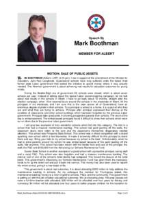 Hansard, 30 AprilSpeech By Mark Boothman MEMBER FOR ALBERT
