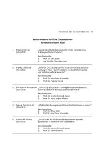 Osnabrück, den 28. SeptemberHo  Rechtswissenschaftliche Dissertationen SommersemesterMelanie Werner