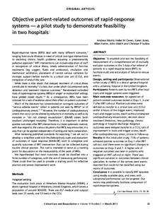 OR I G I N A L A R T I C L E S  Objective patient-related outcomes of rapid-response systems — a pilot study to demonstrate feasibility in two hospitals Andrew Morris, Helen M Owen, Karen Jones,