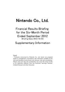 Nintendo Co., Ltd. Financial Results Briefing for the Six-Month Period