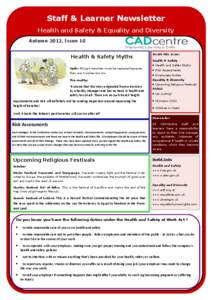 Staff & Learner Newsletter Health Health and and Safety Safety & & Equality