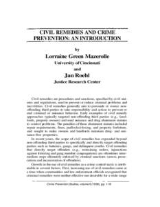 CIVIL REMEDIES AND CRIME PREVENTION: AN INTRODUCTION by Lorraine Green Mazerolle University of Cincinnati