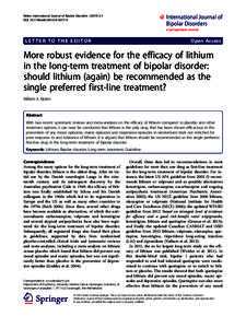 More robust evidence for the efficacy of lithium in the long-term treatment of bipolar disorder: should lithium (again) be recommended as the single preferred first-line treatment?