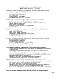 The Wallace Alexander Gerbode Foundation Special Awards Recipients 1987-Present 2014—Choreographer Commissioning Awards (Gerbode Foundation and Hewlett Foundation) Axis Dance Company / Stephan Koplowitz CounterPulse / 