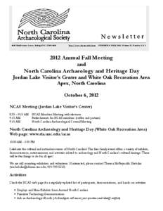 4619 Mail Service Center, Raleigh NC[removed]http://www.rla.unc.edu/ncas SUMMER & FALL 2012, Volume 22, Number 2 & 3