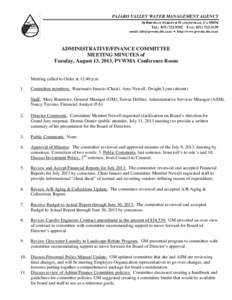 PAJARO VALLEY WATER MANAGEMENT AGENCY 36 BRENNAN STREET  WATSONVILLE, CATEL: FAX: email:   http://www.pvwma.dst.ca.us  ADMINISTRATIVE/FINANCE COMMITTEE