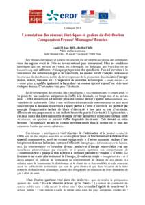 ColloqueLa mutation des réseaux électriques et gaziers de distribution Comparaison France/ Allemagne/ Benelux Lundi 29 Juin 2015 – 8h30 à 17h30 Palais du Luxembourg