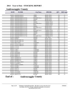 2014 Year to Date STOCKING REPORT  Androscoggin County
