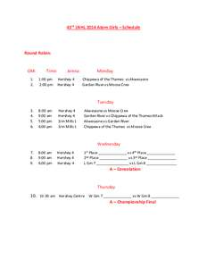 43rd LNHL 2014 Atom Girls – Schedule  Round Robin: GM: 1. 2.