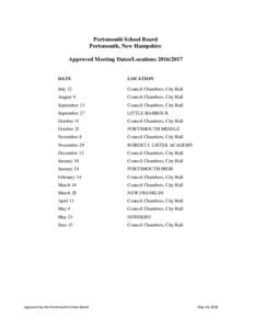 Portsmouth School Board Portsmouth, New Hampshire Approved Meeting Dates/LocationsDATE