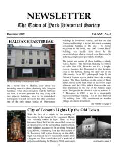 NEWSLETTER The Town of York Historical Society ____________________________________________________________________________________________________________ December 2009