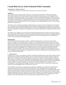 Coastal Biota Survey of the Swinomish Tribal Community Todd Mitchell and Rachel Lovell Ford Water Resources Program, Swinomish Office of Planning and Community Development Abstract