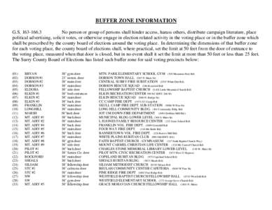 BUFFER ZONE INFORMATION G.SNo person or group of persons shall hinder access, harass others, distribute campaign literature, place political advertising, solicit votes, or otherwise engage in election related