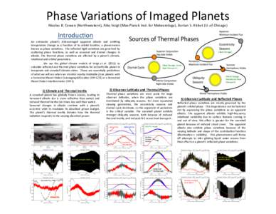 Phase	
  Varia*ons	
  of	
  Imaged	
  Planets	
   Nicolas	
  B.	
  Cowan	
  (Northwestern),	
  Aiko	
  Voigt	
  (Max	
  Planck	
  Inst.	
  for	
  Meteorology),	
  Dorian	
  S.	
  Abbot	
  (U.	
  of	
 