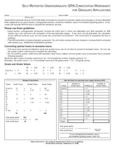 Self-Reported Undergraduate GPA Computation Worksheet for Graduate Applications Name:_ __________________________________________________ 	 Date of Birth:_ ___________________________________________ (Please print)