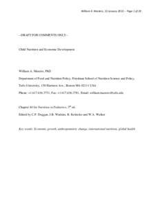 William A. Masters, 13 January[removed]Page 1 of[removed]DRAFT FOR COMMENTS ONLY-- Child Nutrition and Economic Development