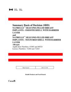 Summary Basis of Decision (SBD) for NATRELLE SILICONE-FILLED BREAST IMPLANTS - SMOOTH SHELL WITH BARRIER LAYER and NATRELLE SILICONE-FILLED BREAST IMPLANTS - TEXTURED SHELL WITH BARRIER LAYER