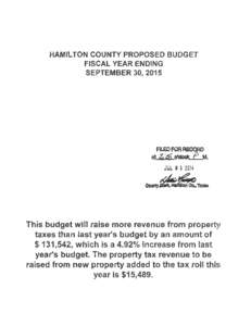 HAMILTON COUNTY 2015 BUDGET TABLE OF CONTENTS HISTORY OF AD VALOREM RATES AND ASSESSMENTS 1