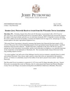 FOR IMMEDIATE RELEASE Contact: Jerry Petrowski July 25, [removed]2502