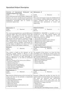 Specialized Subject Description Overview of International Mechanical and Aerospace Engineering Course Credit 2 Semester